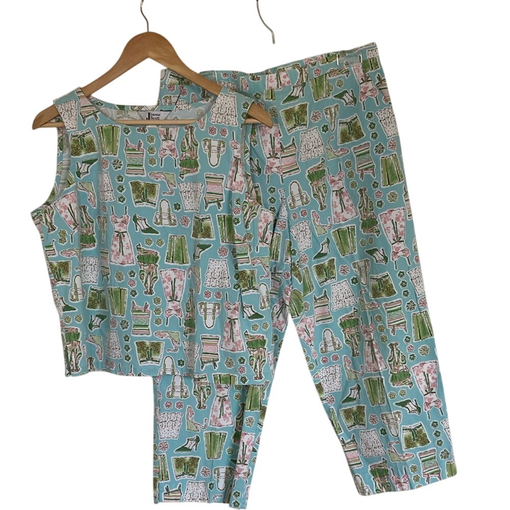 Joanne Scott‎ Womens 2 Piece Crop Pant Tank Set Size 14 Coquette Girly Novelty